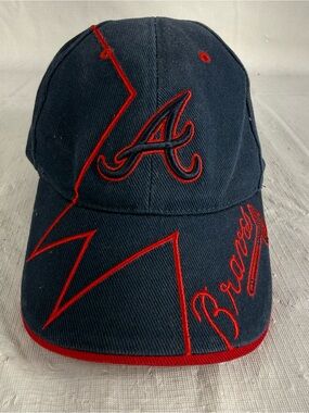 ATLANTA BRAVES 100% Cotton Hat Navy/Red Genuine Merchandise Strap back ONE SIZE